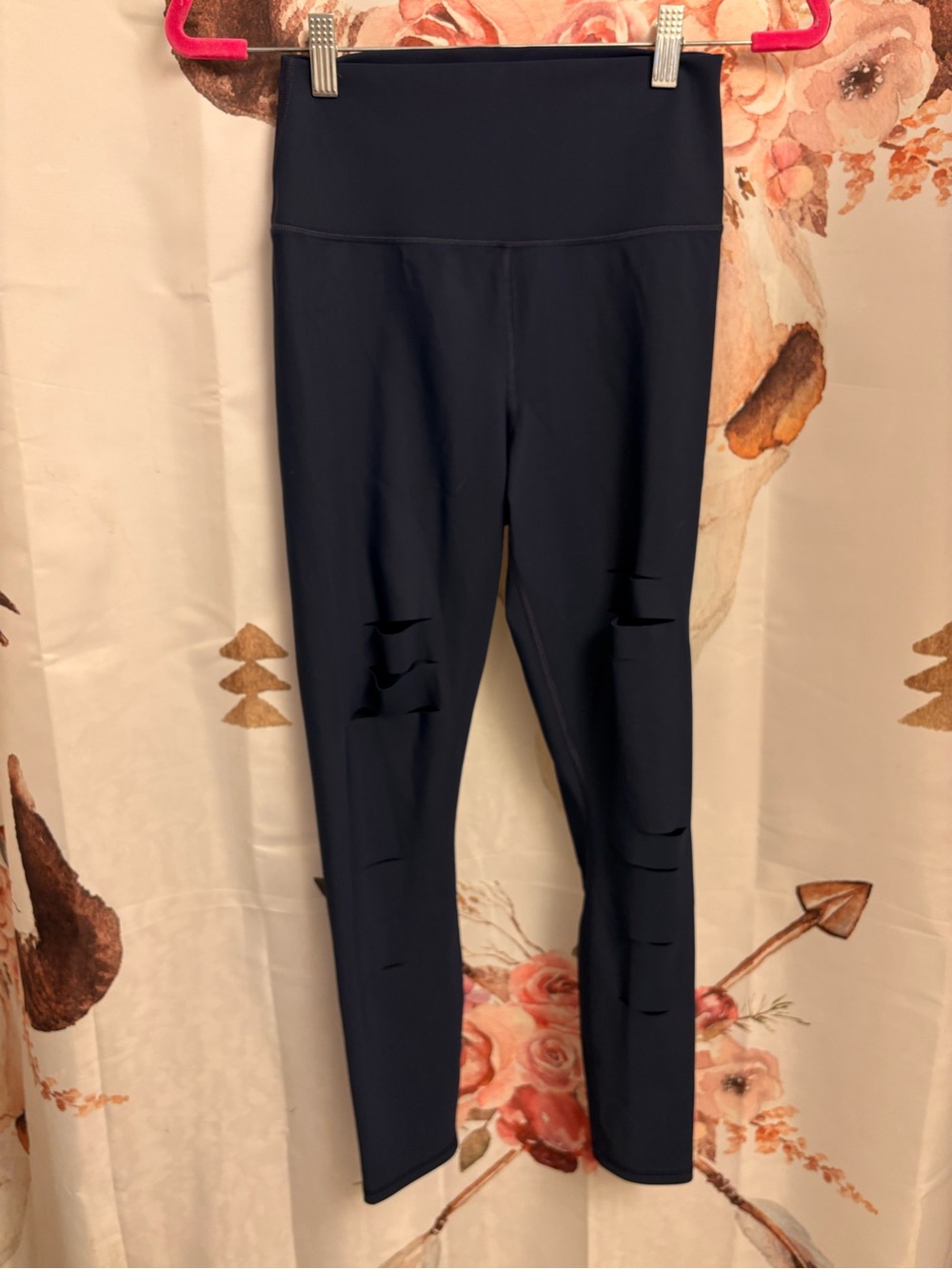 ALO Yoga Navy Blue High-Waist Distressed Leggings